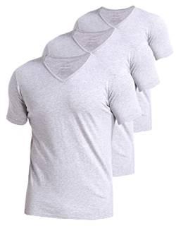 Comfneat Herren 3-Pack Elastisch T-Shirts V-Ausschnitt Baumwolle Elasthan Unterhemden (Grey Melange V-Neck 3-Pack, S) von Comfneat