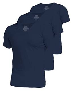 Comfneat Herren 3-Pack Elastisch T-Shirts V-Ausschnitt Baumwolle Elasthan Unterhemden (Navy V-Neck 3-Pack, L) von Comfneat