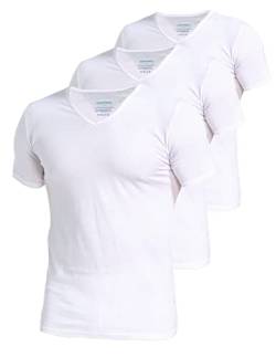 Comfneat Herren 3-Pack Elastisch T-Shirts V-Ausschnitt Baumwolle Elasthan Unterhemden (White V-Neck 3-Pack, L) von Comfneat