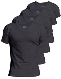 Comfneat Herren 4-Pack Unterhemd 100% Baumwolle Kurzarm T-Shirt mit V-Ausschnitt (Black 4-Pack, L) von Comfneat