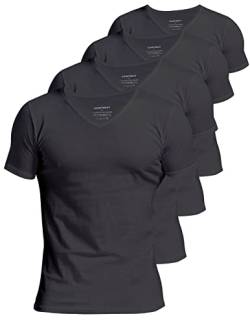 Comfneat Herren 4-Pack Unterhemd 100% Baumwolle Kurzarm T-Shirt mit V-Ausschnitt (Black 4-Pack, XL) von Comfneat