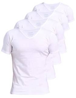 Comfneat Herren 4-Pack Unterhemd 100% Baumwolle Kurzarm T-Shirt mit V-Ausschnitt (White 4-Pack, M) von Comfneat