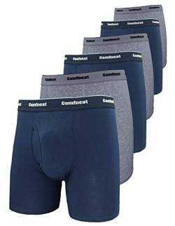 Comfneat Herren 6-Pack Boxershorts Baumwolle Langes Bein Retroshorts Weiche Unterwäsche (Marineblau/Grau Melange 6er Pack, S) von Comfneat