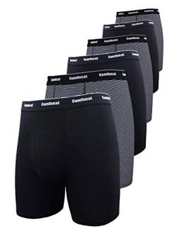 Comfneat Herren 6-Pack Boxershorts Baumwolle Langes Bein Retroshorts Weiche Unterwäsche (Schwarz/Schwarz Streifen 6er Pack, XXL) von Comfneat