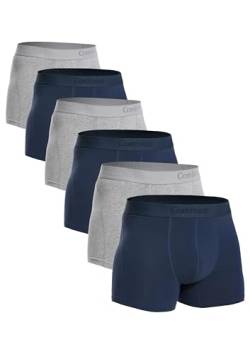 Comfneat Herren 6-Pack Retroshorts Baumwolle Trunks Unterhosen Boxershorts (Grau Melange+Marineblau 6-Pack, L) von Comfneat