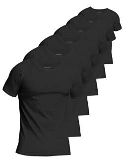 Comfneat Herren 6-Pack Unterhemd 100% Baumwolle Kurzarm T-Shirt mit Unsichtbarem Rundhalsausschnitt (Black 6-Pack, L) von Comfneat