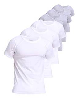 Comfneat Herren 6-Pack Unterhemd 100% Baumwolle Kurzarm T-Shirt mit Unsichtbarem Rundhalsausschnitt (White+Light Grey Melange 6-Pack, XXL) von Comfneat