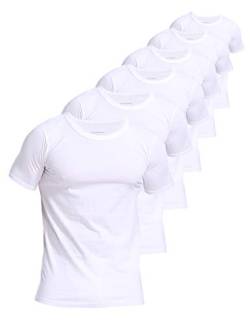 Comfneat Herren 6-Pack Unterhemd 100% Baumwolle Kurzarm T-Shirt mit Unsichtbarem Rundhalsausschnitt (White 6-Pack, L) von Comfneat