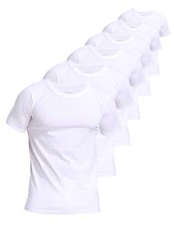 Comfneat Herren 6-Pack Unterhemd 100% Baumwolle Kurzarm T-Shirt mit Unsichtbarem Rundhalsausschnitt (White 6-Pack, M) von Comfneat