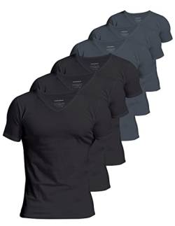 Comfneat Herren 6-Pack Unterhemd 100% Baumwolle Kurzarm T-Shirt mit V-Ausschnitt (Black+Dark Grey 6-Pack, XXL) von Comfneat