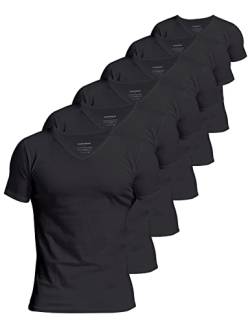 Comfneat Herren 6-Pack Unterhemd 100% Baumwolle Kurzarm T-Shirt mit V-Ausschnitt (Black 6-Pack, XL) von Comfneat