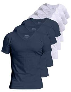 Comfneat Herren 6-Pack Unterhemd 100% Baumwolle Kurzarm T-Shirt mit V-Ausschnitt (Navy+Light Grey Melange 6-Pack, L) von Comfneat