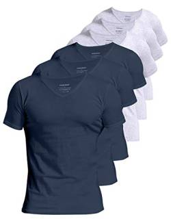 Comfneat Herren 6-Pack Unterhemd 100% Baumwolle Kurzarm T-Shirt mit V-Ausschnitt (Navy+Light Grey Melange 6-Pack, M) von Comfneat