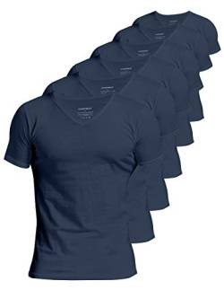 Comfneat Herren 6-Pack Unterhemd 100% Baumwolle Kurzarm T-Shirt mit V-Ausschnitt (Navy 6-Pack, XL) von Comfneat