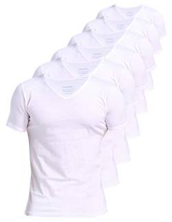 Comfneat Herren 6-Pack Unterhemd 100% Baumwolle Kurzarm T-Shirt mit V-Ausschnitt (White 6-Pack, L) von Comfneat