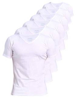 Comfneat Herren 6-Pack Unterhemd 100% Baumwolle Kurzarm T-Shirt mit V-Ausschnitt (White 6-Pack, M) von Comfneat