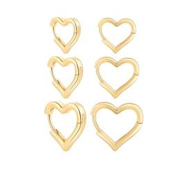 Gold-Creolen für Damen, 3 Paar, Edelstahl, Gold-Creolen für mehrere Piercings, Mädchen und Frauen, 12/14/16 mm (Herz) von Comforso