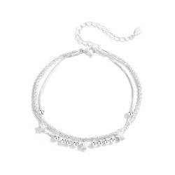 Silberarmband für Damen, Stern-Armbänder aus Sterlingsilber, mehrlagige Charm-Armbänder für Mädchen, verstellbare Perlenarmbänder, Freundschaftsarmbänder Silberschmuck für Mädchen und Frauen von Comforso