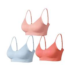 Comfyin BH Damen Oohne Bügel Bustier Sport Nahtlos Gepolstert Yoga BH 3er Set,Rosa*blau*Orange,L von Comfyin