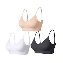 Comfyin BH Damen Oohne Bügel Bustier Sport Nahtlos Gepolstert Yoga BH 3er Set,Schwarz*weiß*beige,XL von Comfyin