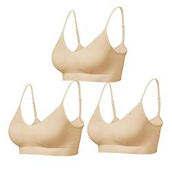 Comfyin Bustier Damen Gepolstert Sport BH Set ohne Bügel Yoga BH Top 3er Pack,3+Beige,S von Comfyin