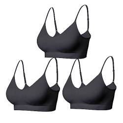 Comfyin Bustier Damen Gepolstert Sport BH Set ohne Bügel Yoga BH Top 3er Pack,3+Schwarz,L von Comfyin