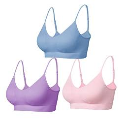 Comfyin Bustier Damen Gepolstert Sport BH Set ohne Bügel Yoga BH Top 3er Pack,Rosa+blau+lila,XS von Comfyin