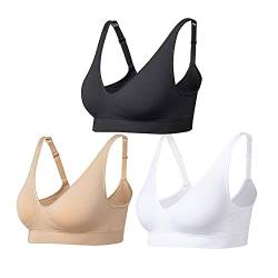 Comfyin Damen BH ohne bügel Bügelloser Bustier 3er Pack,Schwarz +Weiß+Beige,2XL von Comfyin