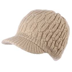 Comhats 50% Wolle Winter Schirmmütze Damen Strickmütze mit Schirm Warme Beanie Skimütze Outdoor Beige von Comhats