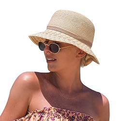 Comhats Damen Sonnenhut Faltbarer Strohhut für am Strand UV Schutz Sommerhut Garten Beige L von Comhats