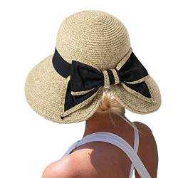 Comhats Faltbarer Strohhut für Damen Sonnenhut am Strand UV Schutz Sommerhut Garten Pferdeschwanz 94561_beige2 von Comhats