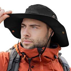 Comhats Großer Sonnenhut Herren Breiter Krempe UV-Schutz - Safari, Wander, Tropen für Sommer Outdoor-Aktivitäten, Wasserdicht & Winddicht - Ideal zum Wandern, Angeln, Spazieren, Segeln Schwarz M/L von Comhats