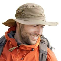 Comhats Großer Sonnenhut Herren L - XL, Breiter Krempe UV Safari Hüte für Sommer Outdoor Wandern Angeln Spazieren, Wasserdicht & Winddicht Khaki 60-63cm von Comhats