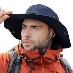 Comhats Großer Sonnenhut Herren L - XL, Breiter Krempe UV Safari Hüte für Sommer Outdoor Wandern Angeln Spazieren, Wasserdicht & Winddicht Navy 60-63cm von Comhats