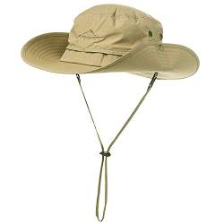 Comhats Herren Sonnenhut UV-Schutz Outdoor Fischerhut Bucket Safari Faltbarer Wanderhut Unisex Sommer Buschhut Hiking Breiter Boonie Gartenhut Wasserdicht Khaki M/L von Comhats