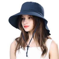 Comhats Klappbarer Sonnenhut UPF 50 + Sonnenschutz mit Nackenschnur für Frauen breite Krempe Schwarzblau L von Comhats