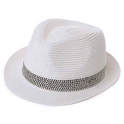 Comhats Stroh Trilby Hut für Herren und Damen - Sommerhut mit UV-Schutz - Fedora Stil - Natur Strohhut - Strandhut für Männer - Unisex Sommerhut Weiß L von Comhats