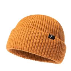 Comhats XL/XXL 50% Merinowolle Mütze Wintermuetze Herren Damen Fisherman Beanie Trawler Mütze Strickmuetze Warme Gelb von Comhats