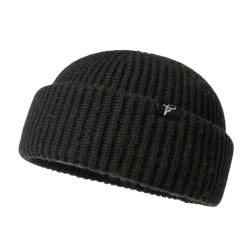 Comhats XL/XXL 50% Merinowolle Mütze Wintermuetze Herren Damen Fisherman Beanie Trawler Mütze Strickmuetze Warme Schwarz von Comhats