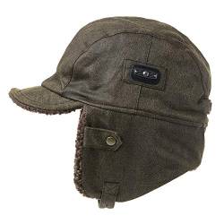 Comhats warme Trappermütze mit Kunstleder Hut Unisex Fliegermütze Fellmütze Erwachsenen für Herren Army Grün 58CM von Comhats