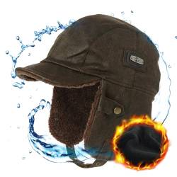 Comhats warme Trappermütze mit Kunstleder Hut Unisex Fliegermütze Fellmütze Erwachsenen für Männer Kaffeebraun von Comhats