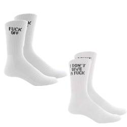 Comidox 2 Paar modische Sportsocken für Herren und Damen, mit englischen Buchstaben ?Fuck Off & I Don't Give A Fuck?, weiß, durchschnittlicher Code von Comidox