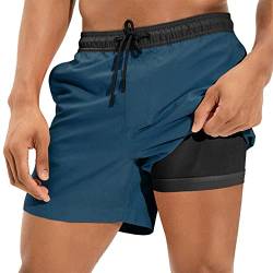 Comilaka Badehose Herren mit Kompression Liner 2 in 1 Männer Sommer Badeshorts Schnelltrocknend Schwimmhose Druck Strandshorts mit Tunnelzug Tasche von Comilaka