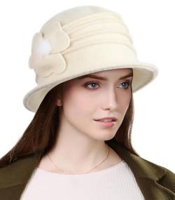 Comilaka Damen Barette Vintage Wolle Wintermütze Bucket Hut mit Blumendetail von Comilaka