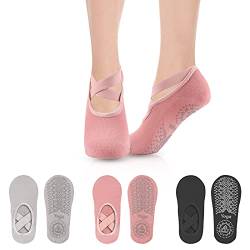 Comius Sharp 3 Stück Yoga-Socken für Frauen Pilates Yoga-Socken Einfach anzuziehen rutschfeste Baumwollsocken für Barre-Ballett-Tanz Barfuß-Training von Comius Sharp