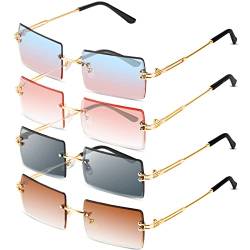 Comius Sharp Rechteck Randlose Sonnenbrille, 4 Stücke Retro Rechteckig Sonnenbrille Randlos für Frauen Männer - Square Rimless Sunglasses (Four) von Comius Sharp