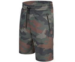 Commando Industries Army Bermuda Gym Short Turnhose Kurze Sporthose weich leicht schnell trocknend mit Reißverschlusstasche (XXL, Woodland Carbon) von Commando Industries