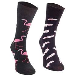 Comodo - lustige Tiersocken Herren & Damen aus Baumwolle mit Flamingo Tiermotiv | Socken mit witzigem Muster | Bunte Motivsocken für Kinder & Erwachsene SM1 gr 43-46 3 Paar Flamingos/schwarz von Comodo