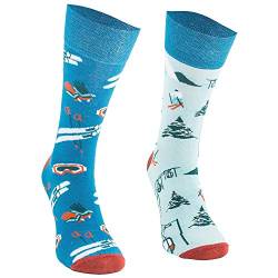 Comodo - witzige Funny Socks Damen & Herren aus Baumwolle | Bunte Socken mit lustigem Motiv | Freizeitsocken für Kinder & Erwachsene | farbige Motivsocken für Jungen & Mädchen SM1 gr 39-42 3 Paar Ski von Comodo