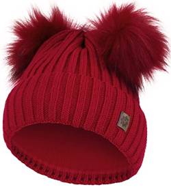 Compagno Kindermütze Bommelmütze Wintermütze Beanie Strickmütze Mädchen Grobstrick 91, Farbe:Rot von Compagno